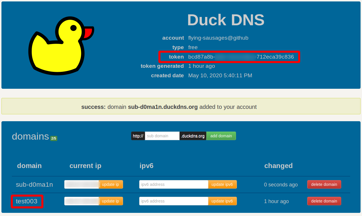 DuckDNS 網域管理介面