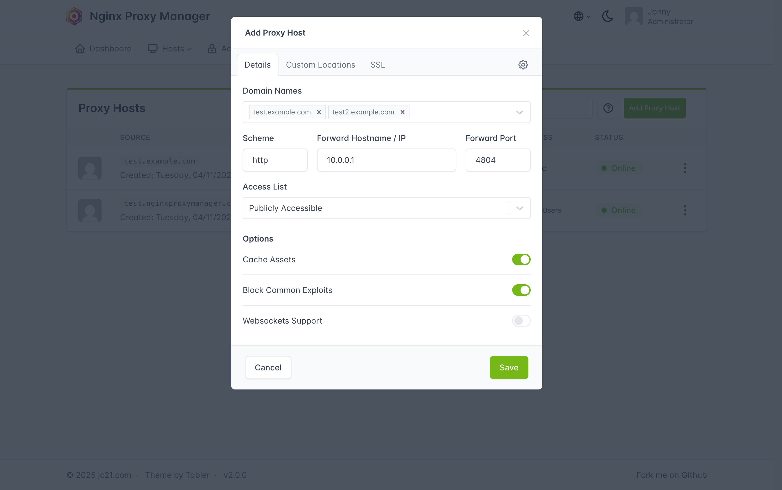 新增 Proxy Host 設定介面
